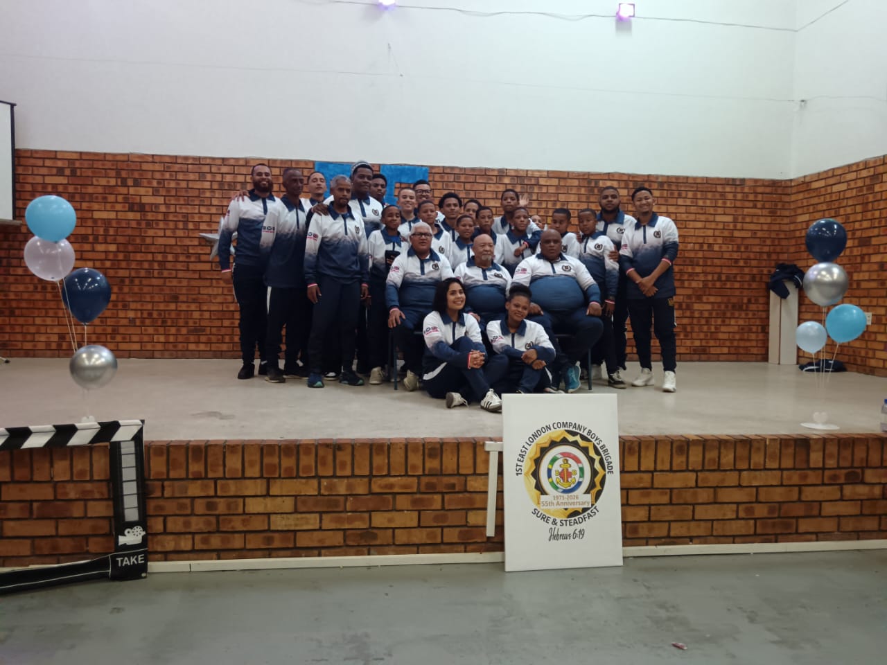 1st East London Company Boys' Brigade wearing shirts sponsored by Mopp's Enterprises and Mopps Heart
